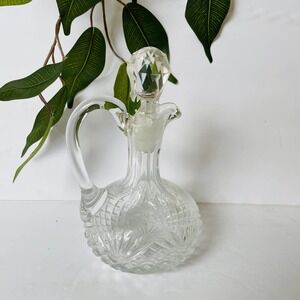 Antique Clear Cut Crystal Decanter Liquor Wine Vinegar Oil Cruet Pitcher